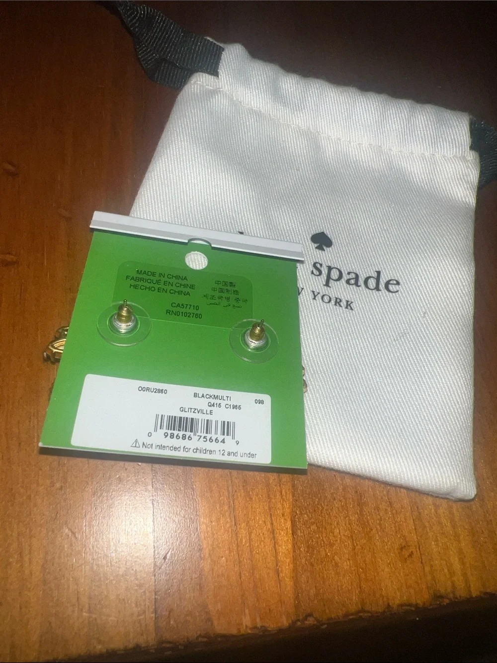 kate spade gold and black floral drop earrings